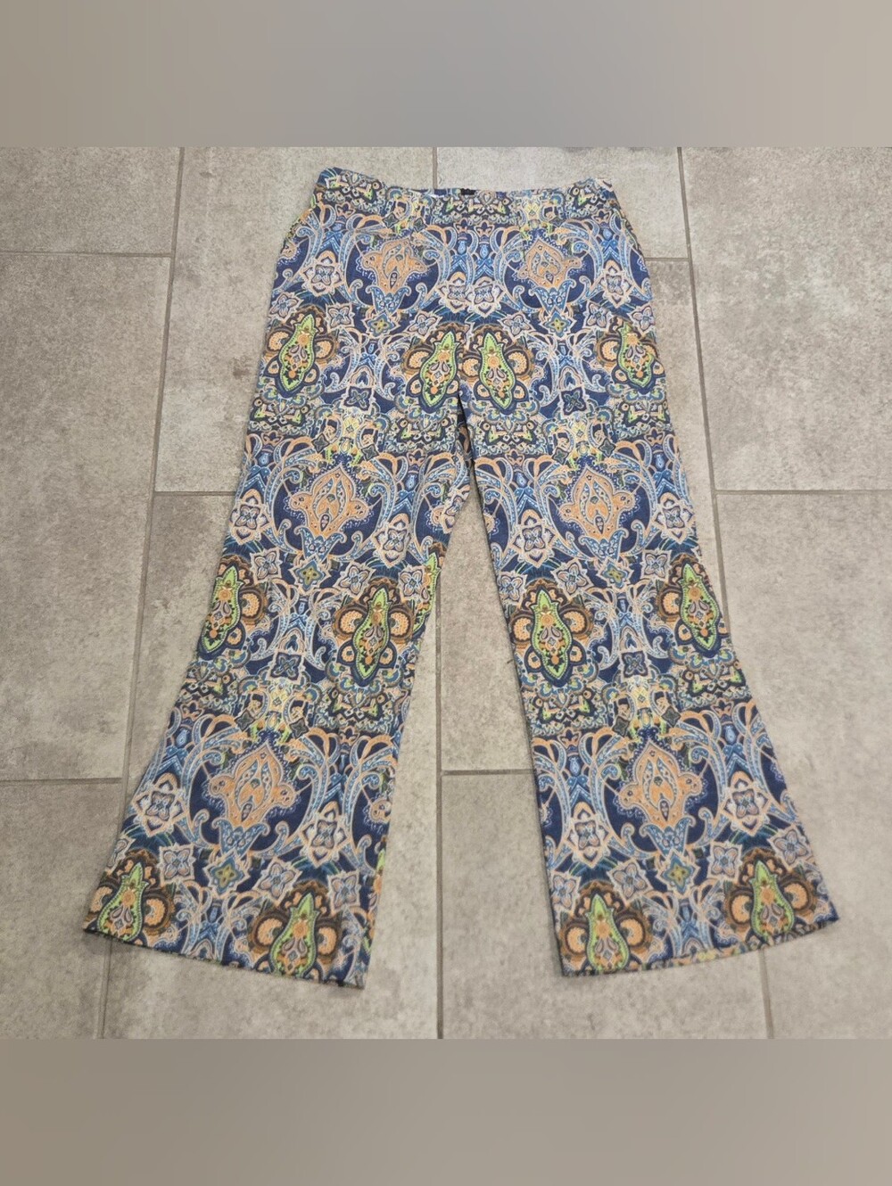 Ricochet Bangkok Paisley Print Wide Leg Flare Pants Trousers Boho Hippie Size M